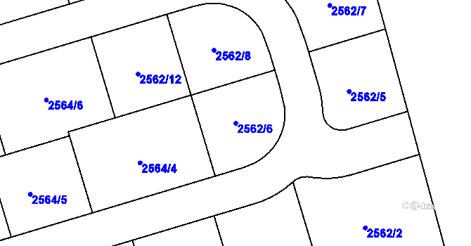 Parcela st. 2562/6 v KÚ Rousínov u Vyškova, Katastrální mapa