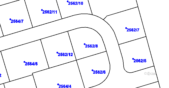 Parcela st. 2562/8 v KÚ Rousínov u Vyškova, Katastrální mapa
