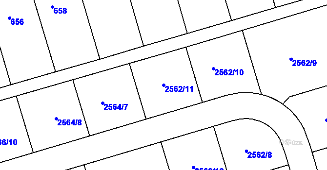 Parcela st. 2562/11 v KÚ Rousínov u Vyškova, Katastrální mapa