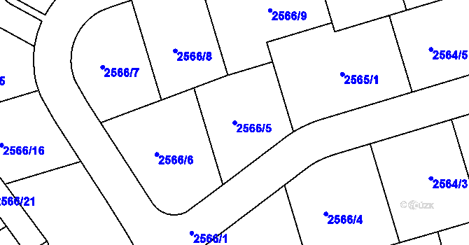Parcela st. 2566/5 v KÚ Rousínov u Vyškova, Katastrální mapa