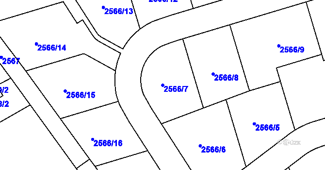 Parcela st. 2566/7 v KÚ Rousínov u Vyškova, Katastrální mapa