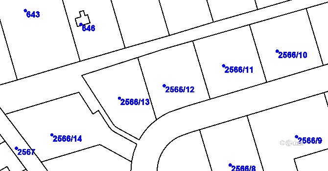 Parcela st. 2566/12 v KÚ Rousínov u Vyškova, Katastrální mapa