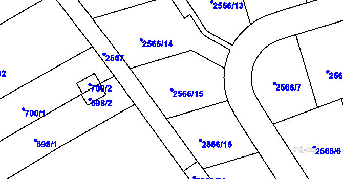 Parcela st. 2566/15 v KÚ Rousínov u Vyškova, Katastrální mapa