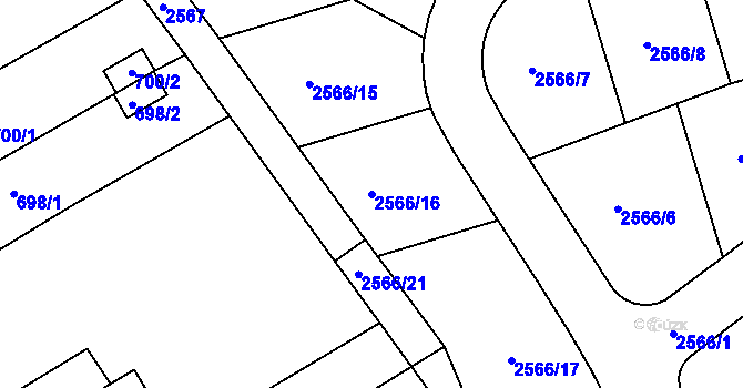 Parcela st. 2566/16 v KÚ Rousínov u Vyškova, Katastrální mapa