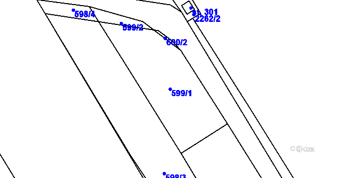 Parcela st. 599/1 v KÚ Rousínov u Vyškova, Katastrální mapa