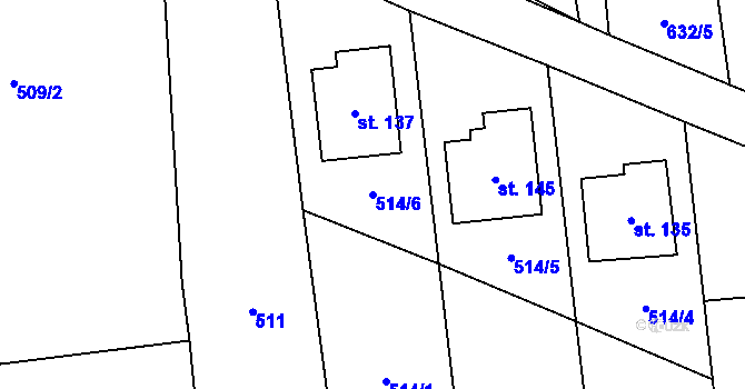 Parcela st. 514/6 v KÚ Rouské, Katastrální mapa