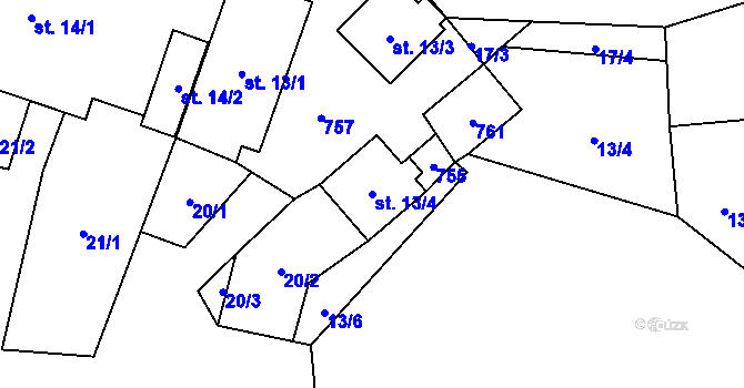 Parcela st. 13/4 v KÚ Rousměrov, Katastrální mapa