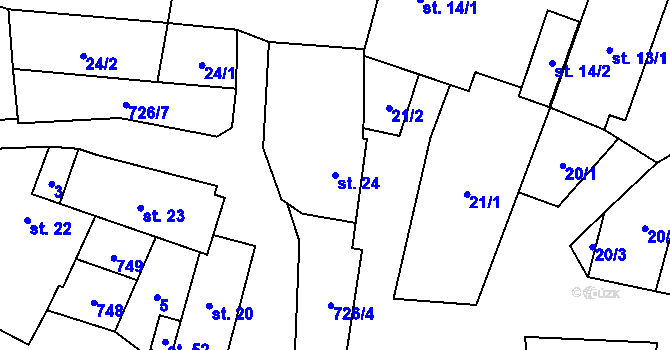 Parcela st. 24 v KÚ Rousměrov, Katastrální mapa