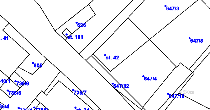 Parcela st. 42 v KÚ Rousměrov, Katastrální mapa