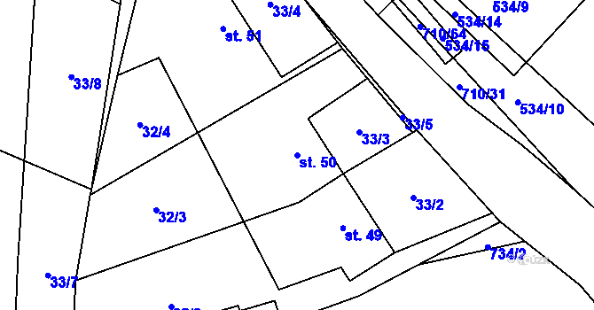 Parcela st. 50 v KÚ Rousměrov, Katastrální mapa