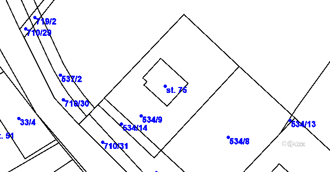 Parcela st. 75 v KÚ Rousměrov, Katastrální mapa