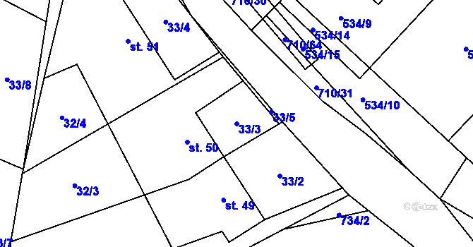 Parcela st. 33/3 v KÚ Rousměrov, Katastrální mapa