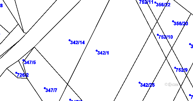 Parcela st. 342/1 v KÚ Rousměrov, Katastrální mapa