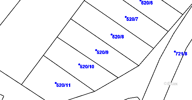 Parcela st. 520/9 v KÚ Rousměrov, Katastrální mapa