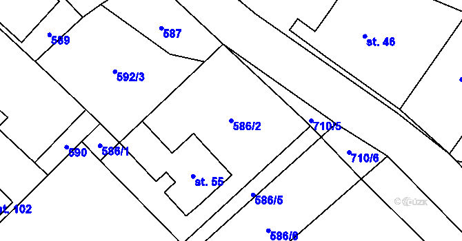 Parcela st. 586/2 v KÚ Rousměrov, Katastrální mapa