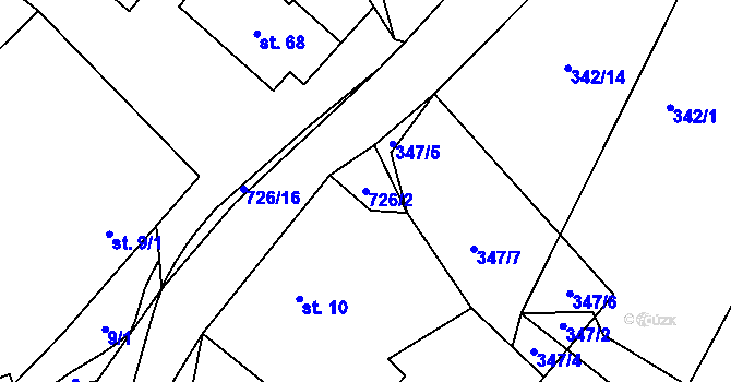 Parcela st. 726/2 v KÚ Rousměrov, Katastrální mapa