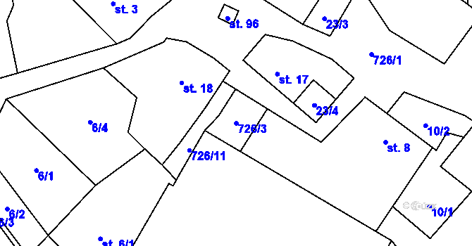 Parcela st. 726/3 v KÚ Rousměrov, Katastrální mapa