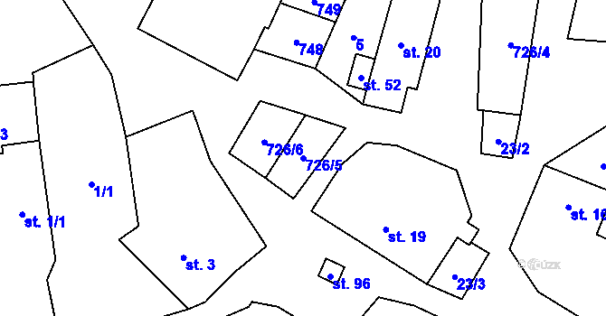 Parcela st. 726/5 v KÚ Rousměrov, Katastrální mapa