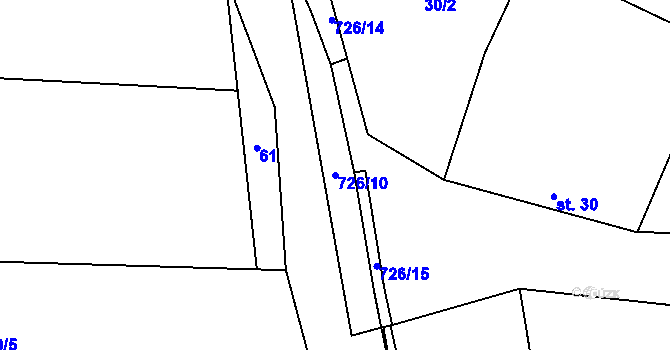 Parcela st. 726/10 v KÚ Rousměrov, Katastrální mapa