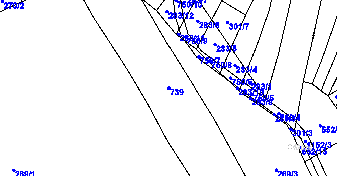 Parcela st. 739 v KÚ Rousměrov, Katastrální mapa