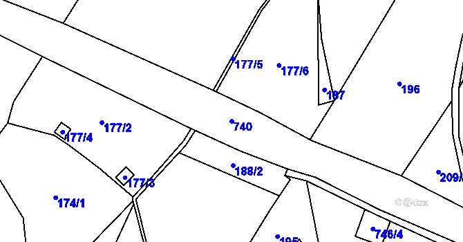 Parcela st. 740 v KÚ Rousměrov, Katastrální mapa