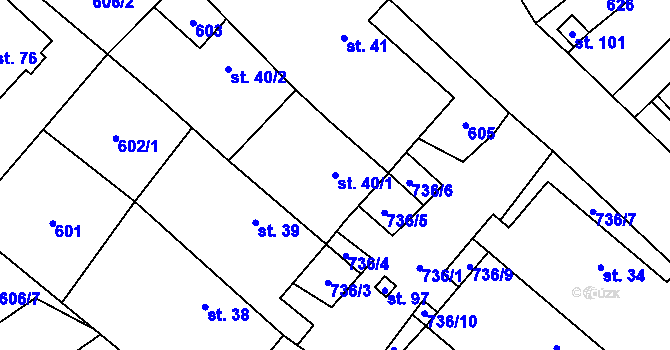 Parcela st. 40/1 v KÚ Rousměrov, Katastrální mapa