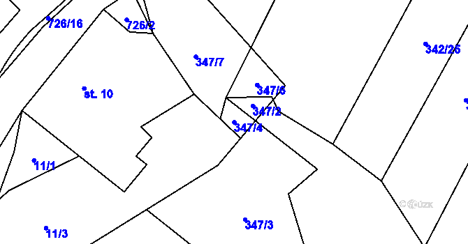 Parcela st. 347/4 v KÚ Rousměrov, Katastrální mapa