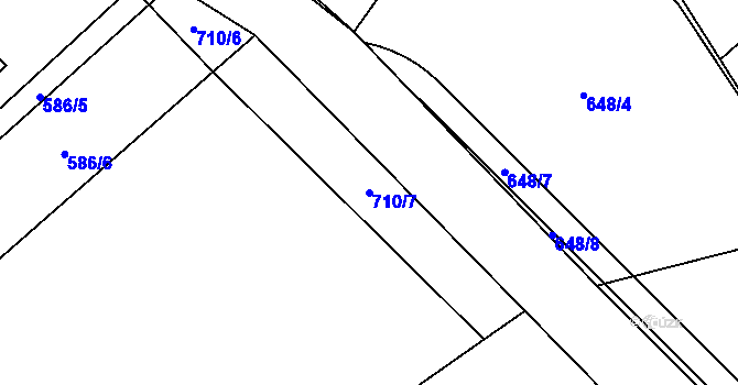 Parcela st. 710/7 v KÚ Rousměrov, Katastrální mapa