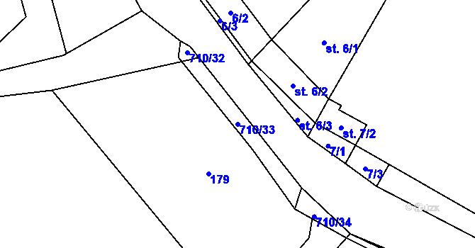 Parcela st. 710/33 v KÚ Rousměrov, Katastrální mapa