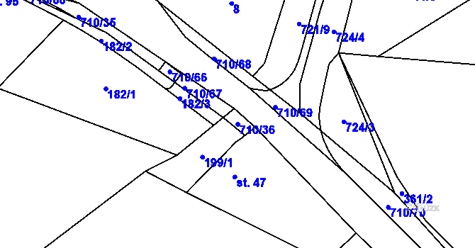 Parcela st. 710/36 v KÚ Rousměrov, Katastrální mapa