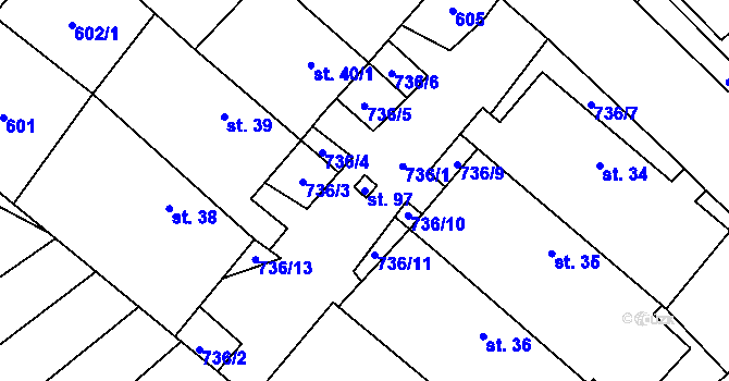Parcela st. 97 v KÚ Rousměrov, Katastrální mapa