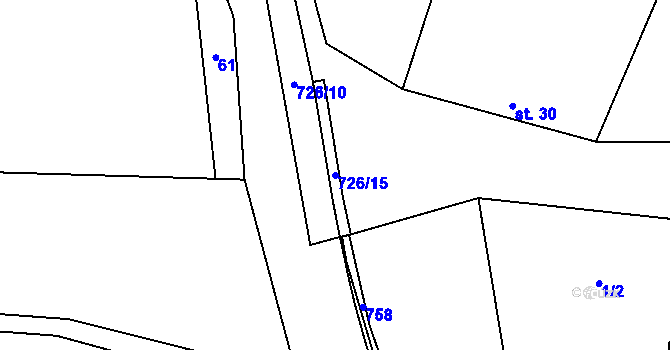 Parcela st. 726/15 v KÚ Rousměrov, Katastrální mapa
