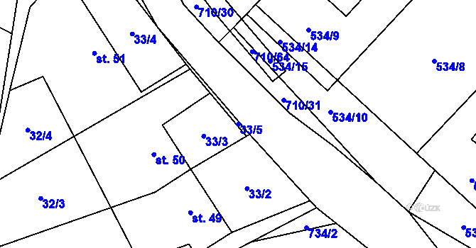 Parcela st. 33/5 v KÚ Rousměrov, Katastrální mapa