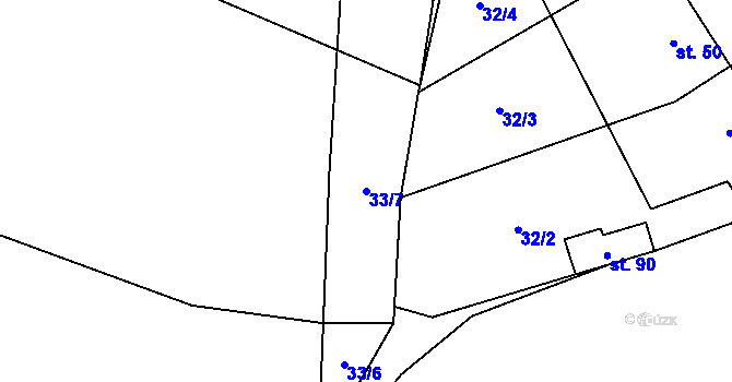 Parcela st. 33/7 v KÚ Rousměrov, Katastrální mapa