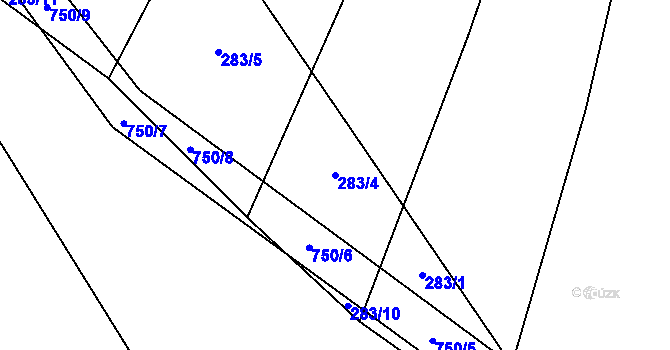 Parcela st. 283/4 v KÚ Rousměrov, Katastrální mapa
