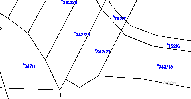 Parcela st. 342/22 v KÚ Rousměrov, Katastrální mapa