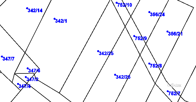 Parcela st. 342/25 v KÚ Rousměrov, Katastrální mapa