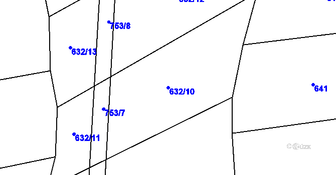 Parcela st. 632/10 v KÚ Rousměrov, Katastrální mapa