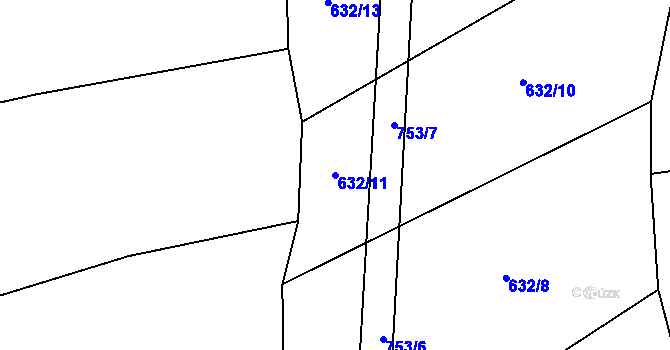 Parcela st. 632/11 v KÚ Rousměrov, Katastrální mapa