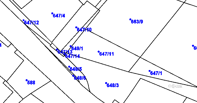 Parcela st. 647/11 v KÚ Rousměrov, Katastrální mapa