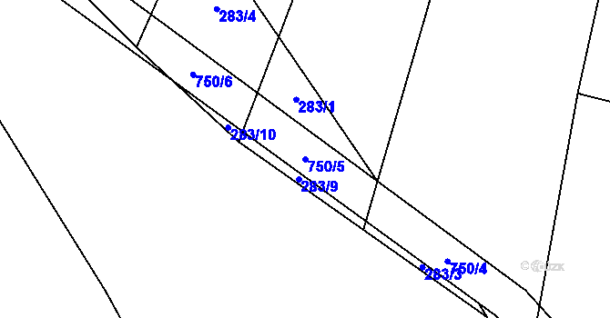 Parcela st. 750/5 v KÚ Rousměrov, Katastrální mapa