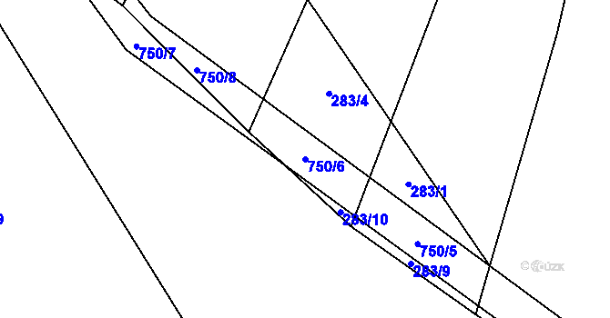 Parcela st. 750/6 v KÚ Rousměrov, Katastrální mapa