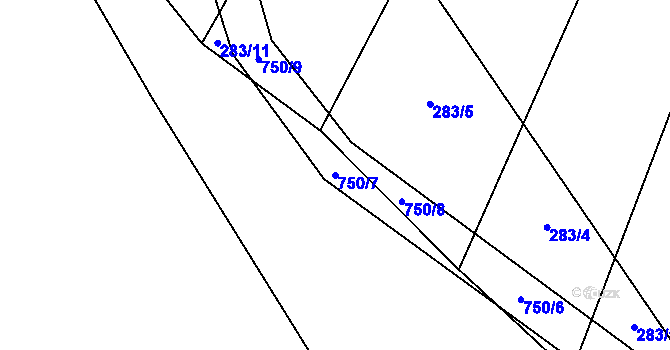 Parcela st. 750/7 v KÚ Rousměrov, Katastrální mapa
