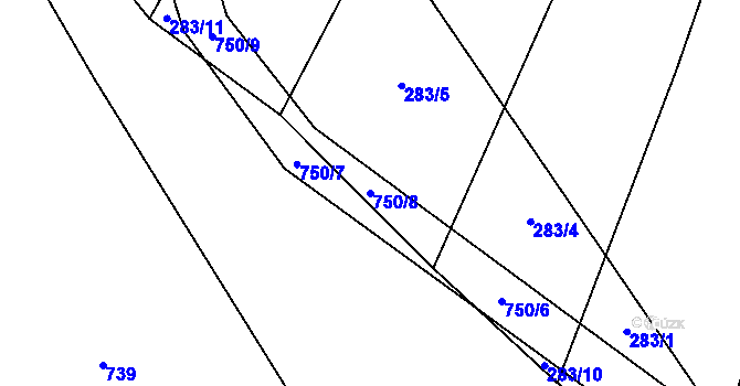 Parcela st. 750/8 v KÚ Rousměrov, Katastrální mapa