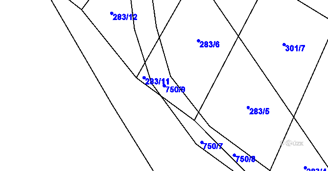 Parcela st. 750/9 v KÚ Rousměrov, Katastrální mapa