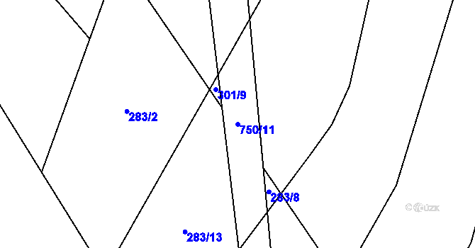 Parcela st. 750/11 v KÚ Rousměrov, Katastrální mapa
