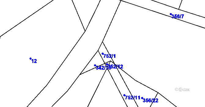 Parcela st. 752/1 v KÚ Rousměrov, Katastrální mapa