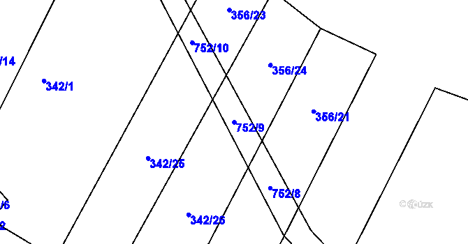 Parcela st. 752/9 v KÚ Rousměrov, Katastrální mapa