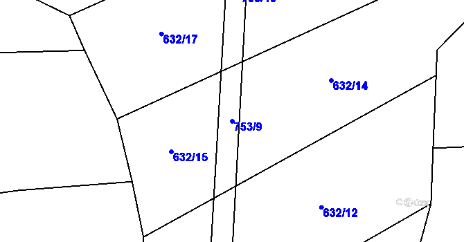 Parcela st. 753/9 v KÚ Rousměrov, Katastrální mapa