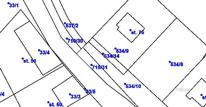 Parcela st. 534/14 v KÚ Rousměrov, Katastrální mapa